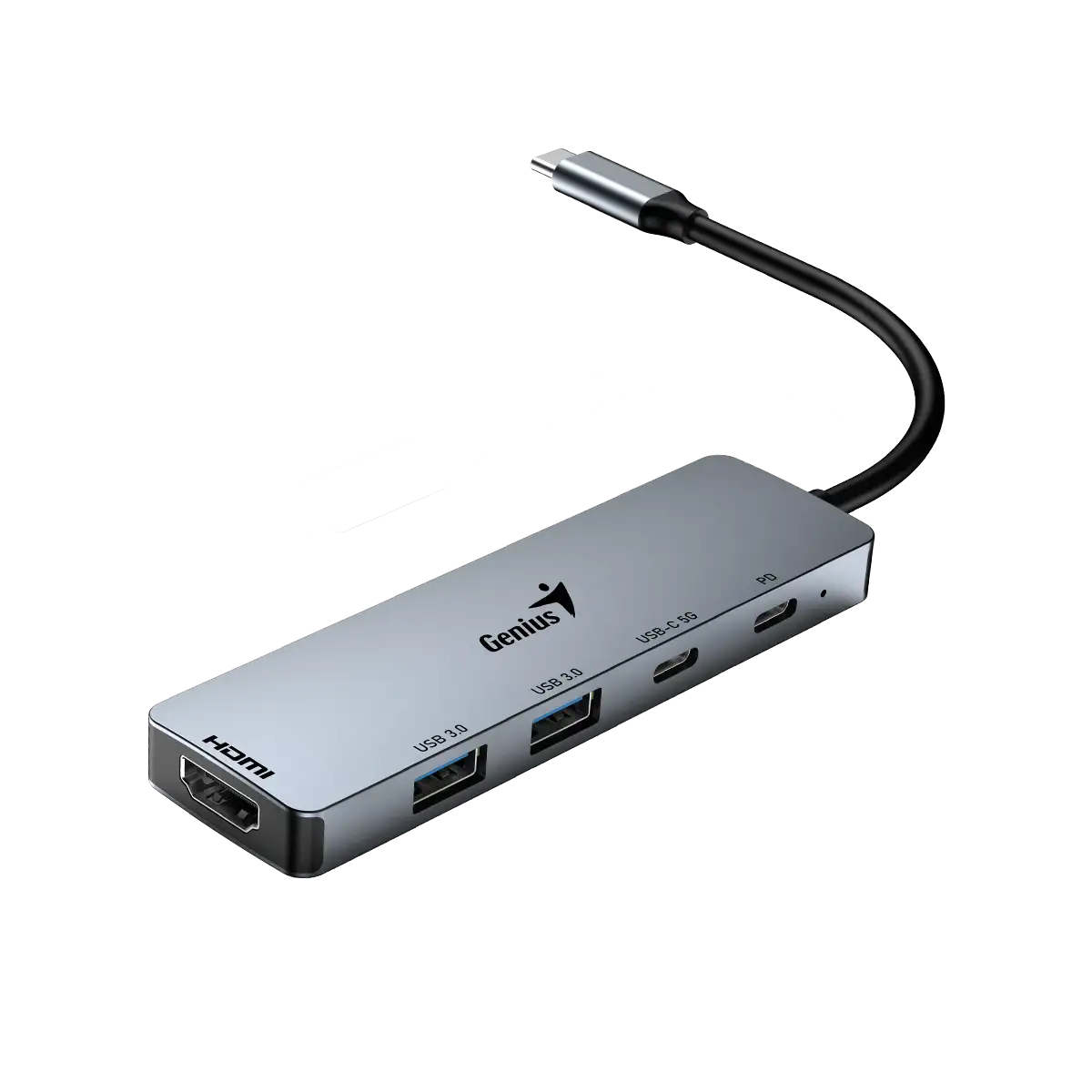 Adaptador Hub Genius 5 en 1 Uh-500 Tipo C Usb 3.0 Hdmi Gris – imagen 2