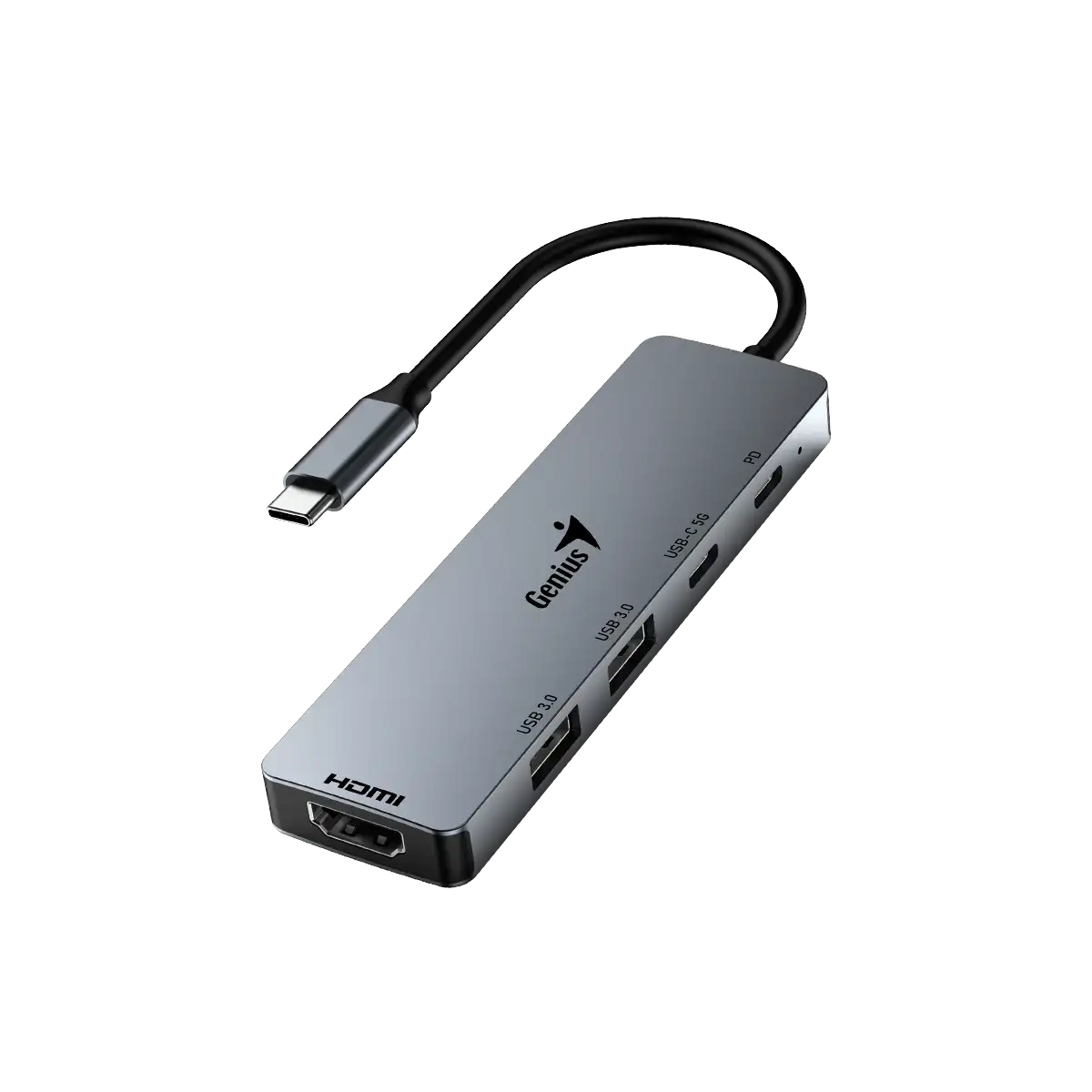 Adaptador Hub Genius 5 en 1 Uh-500 Tipo C Usb 3.0 Hdmi Gris