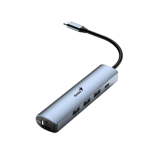 Adaptador Hub Genius 5 en 1 Uh-545 Tipo C Usb 3.0 Rj45 Gris