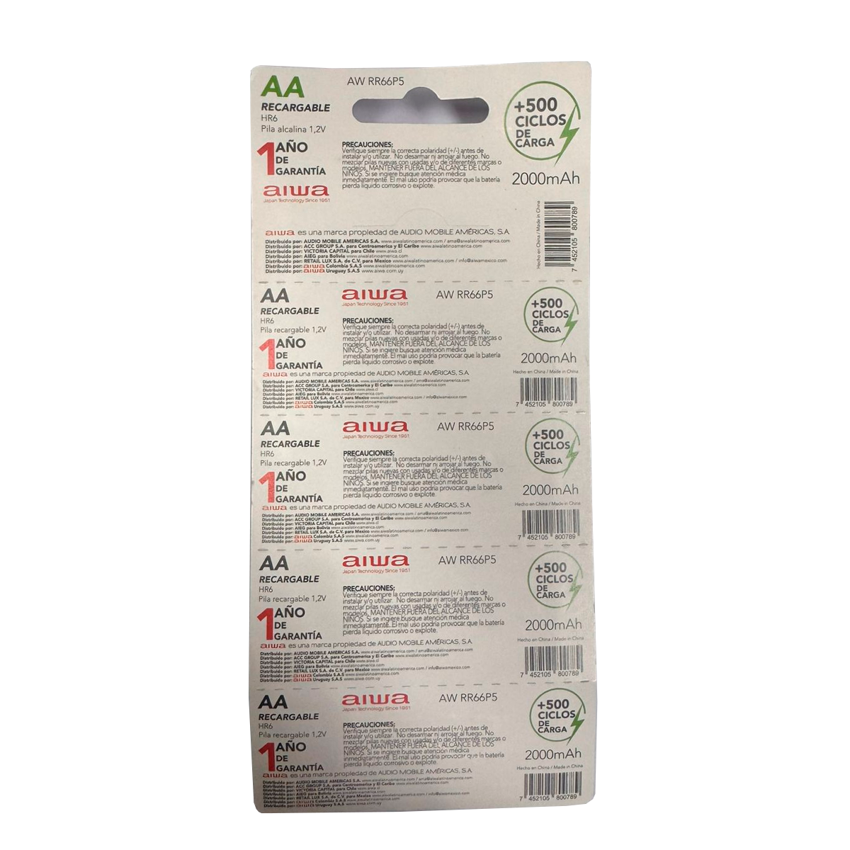 Pilas Recargables Aiwa AA 2000 Mah 5 Unidades – imagen 2