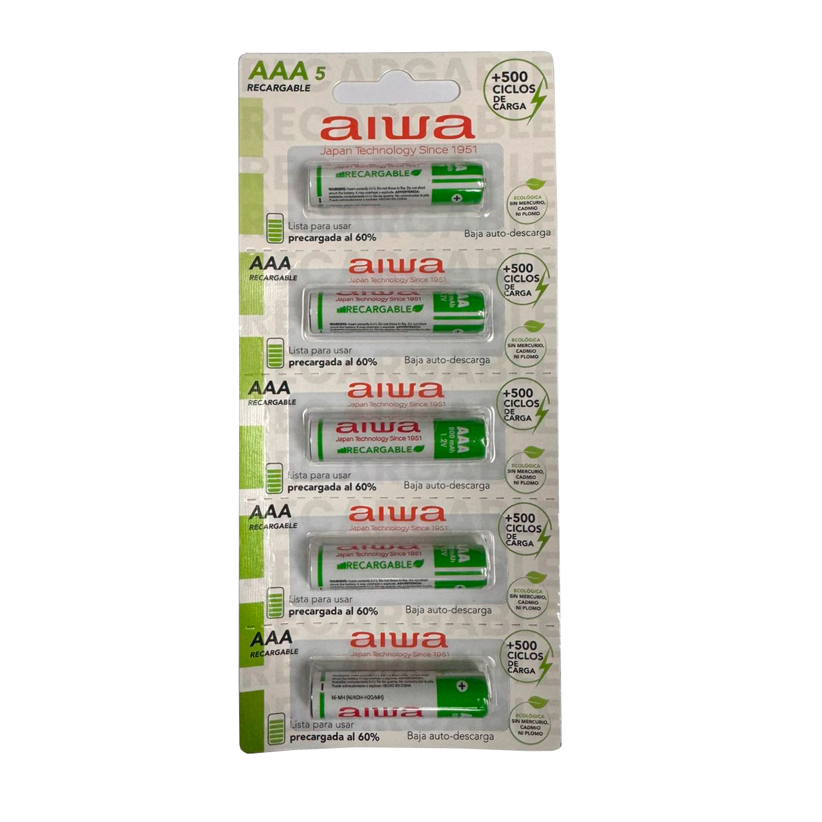 Pilas Recargables Aiwa AAA 800 Mah 5 Unidades