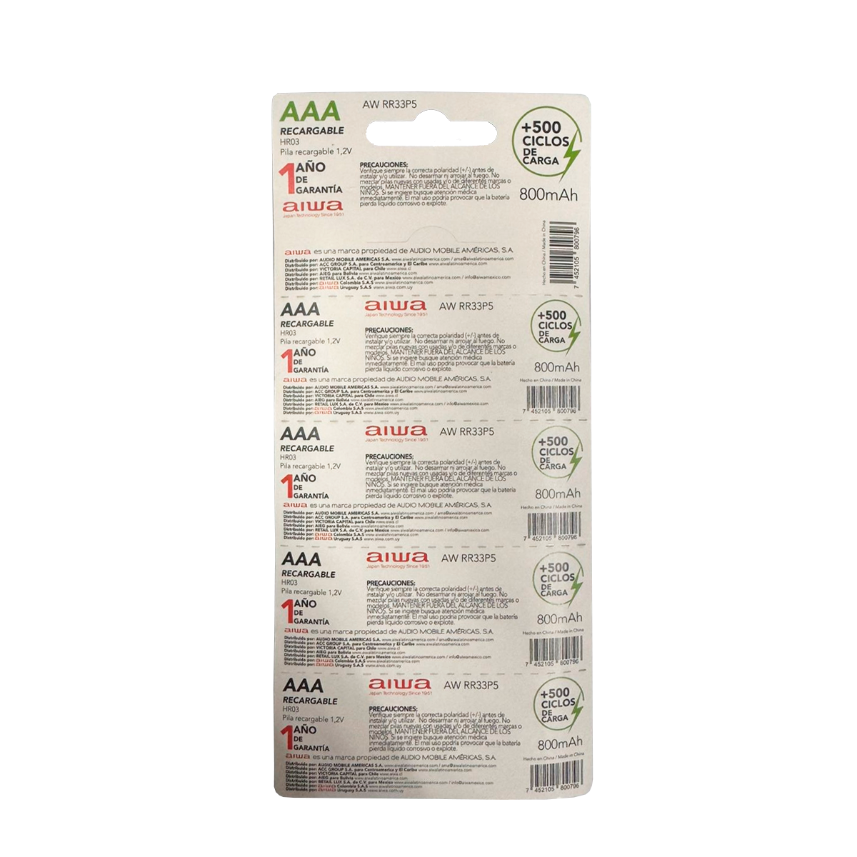 Pilas Recargables Aiwa AAA 800 Mah 5 Unidades – imagen 2