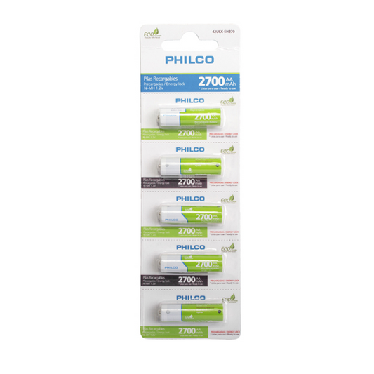 Pack 5 Pilas Recargables Aa 2700 Mah Philco