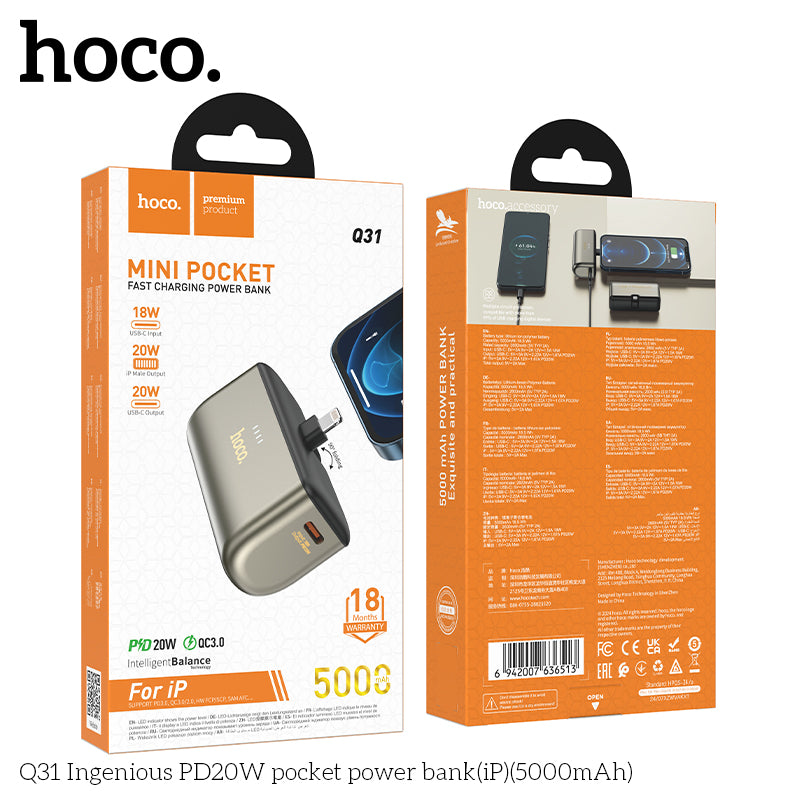 Bateria Portatil Powerbank Hoco Q31 Mini Lightning 5000 Mah Dorado – imagen 3
