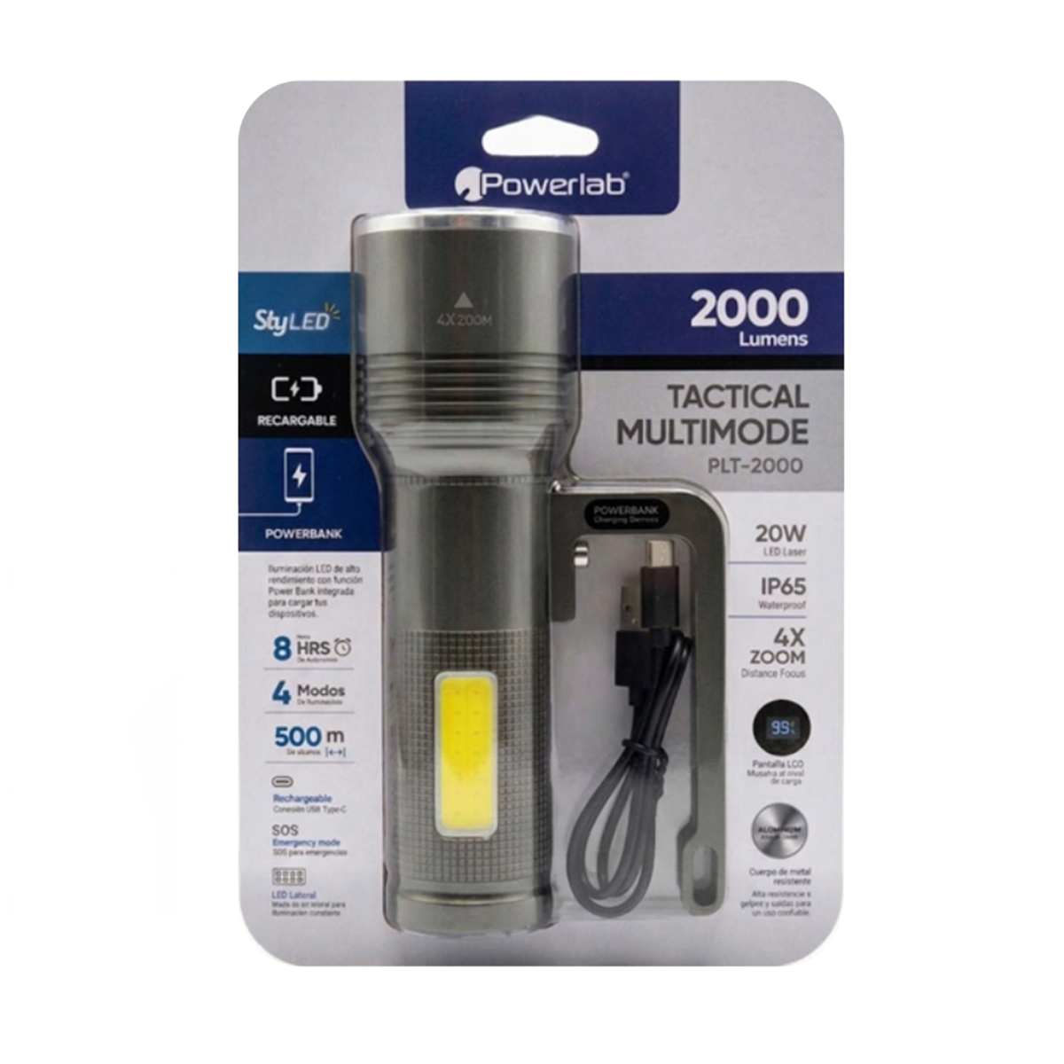 Linterna Powerlab 9716 2000 Lumen Recargable Gris
