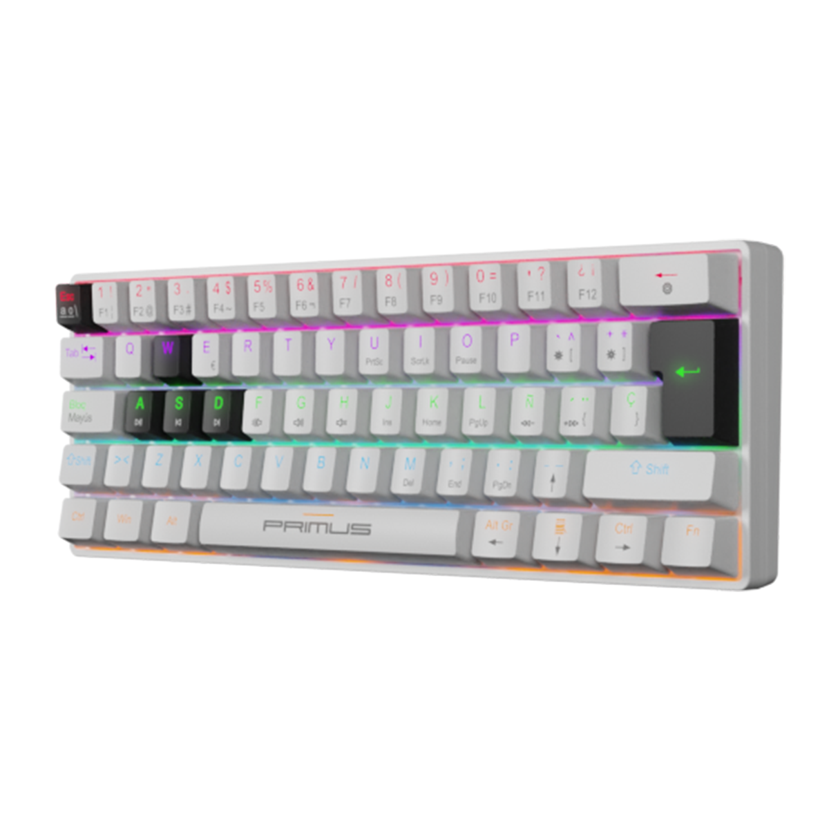 Teclado Gamer Mecanico Primus Ballista 61t Mini Red Switch Blanco