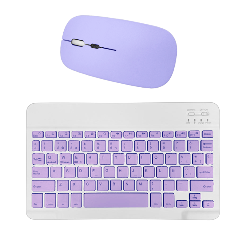 Kit Teclado + Mouse Mini Inalámbrico Bluetooth Español Morado