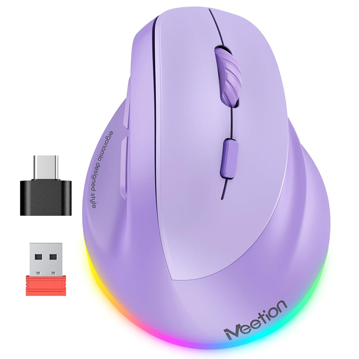 Mouse Vertical Dual Wireless Bluetooth Meetion Btm010r Purpura