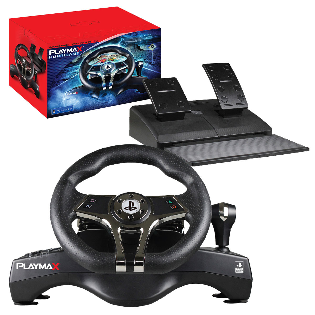 Kit Volante Con Pedales Playmax Hurricane Ps3 Ps4 Negro