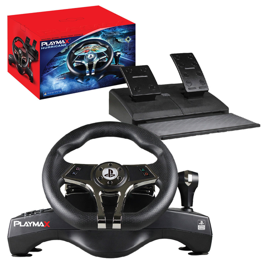 Kit Volante Con Pedales Playmax Hurricane Ps3 Ps4 Negro