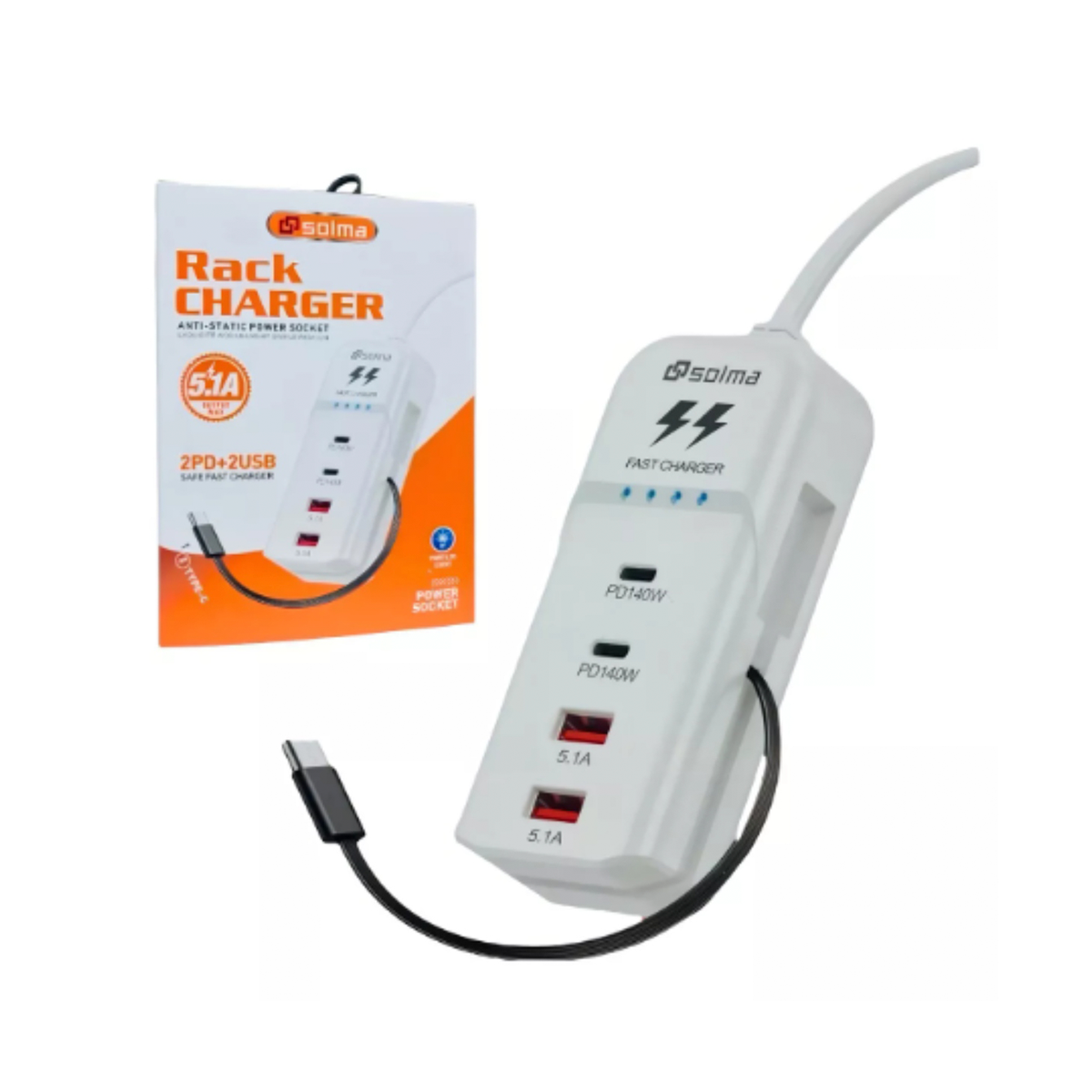 Cargador Solma Tipo Regleta 140w Súper Carga Rápida Blanco