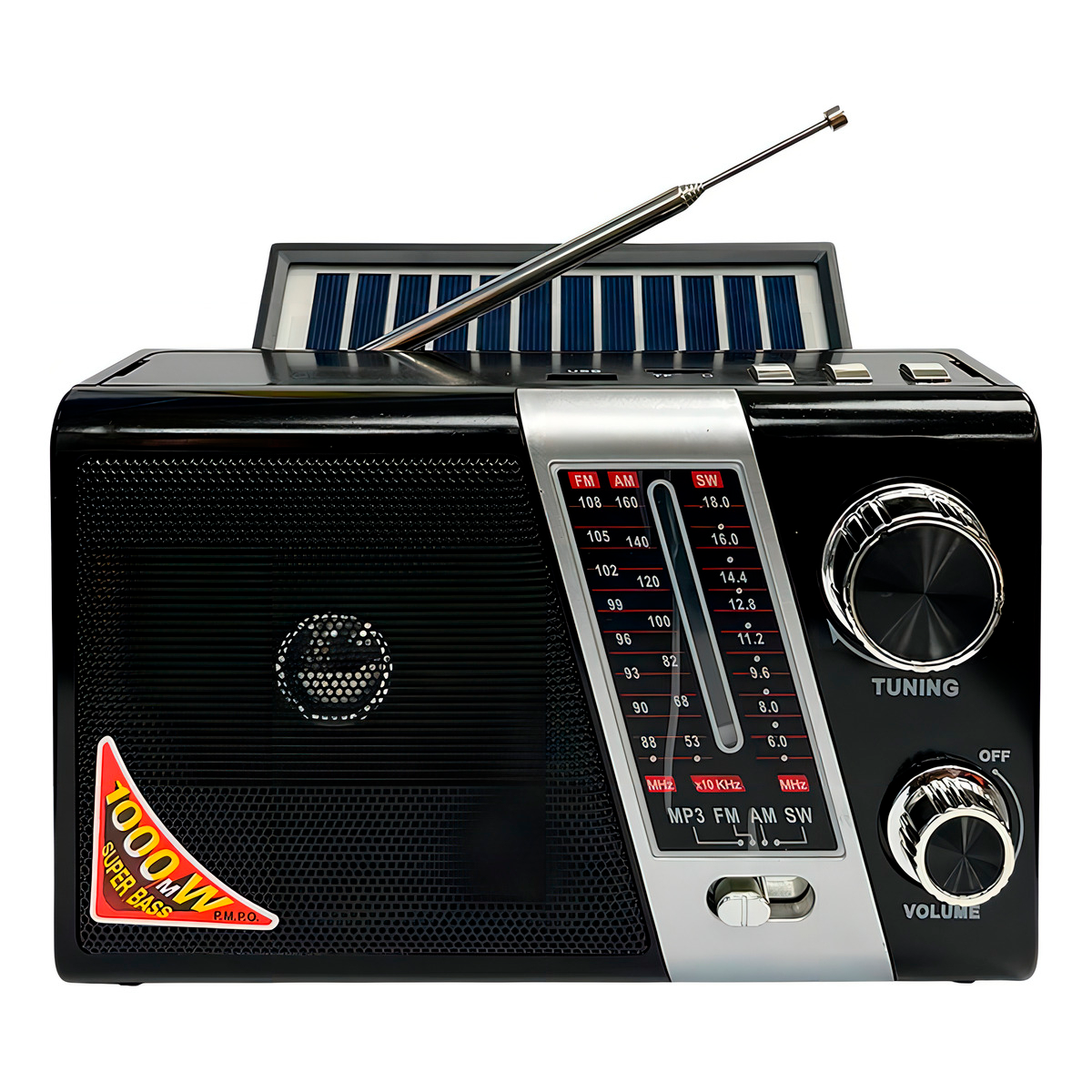 Radio Portátil AM FM SW Solar Band 3 LED USB TL635 Tecnolab Negro