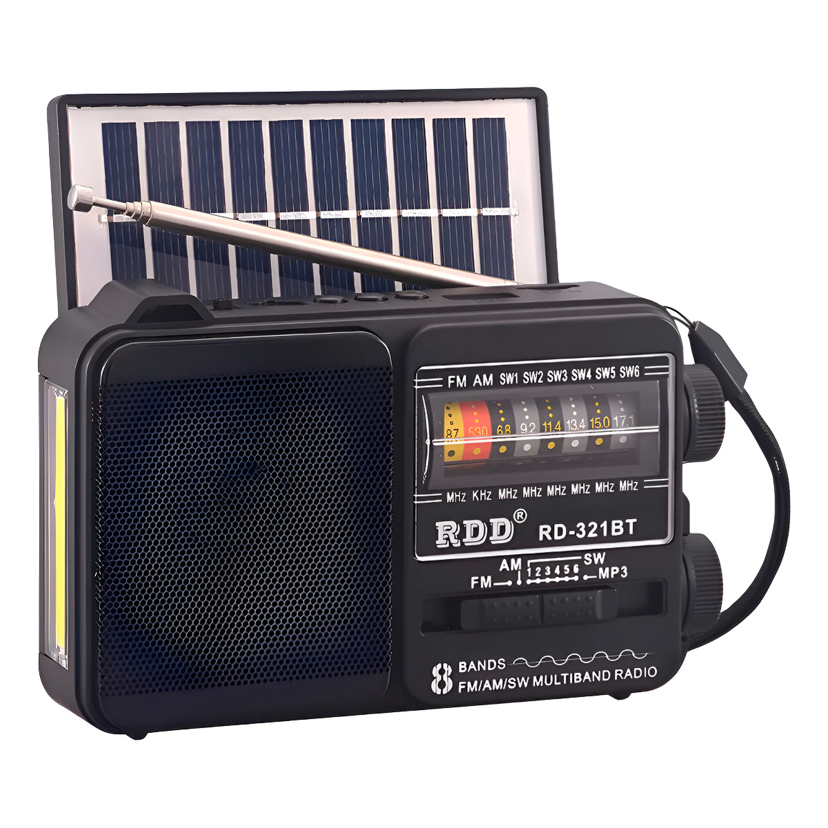Mini Radio Solar Recargable Tecnolab TL653 USB SD 8 Bandas Negro