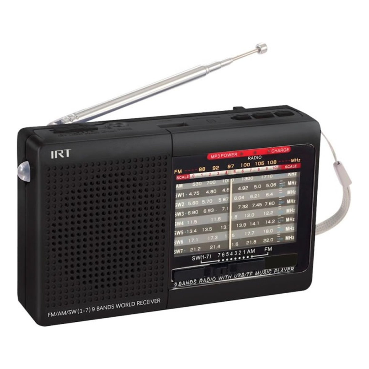 Radio Portatil Irt Recargable Am Fm Sw Usb Msd 9 Bandas