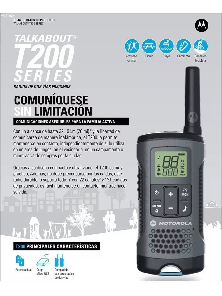Radio Walkie Talkie Portatil Motorola Transceptor T200cl 20 Millas – imagen 4