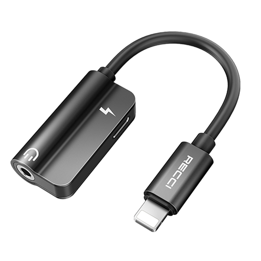 Adaptador Recci Lightning a 3.5mm + Tipo C Llamadas Negro