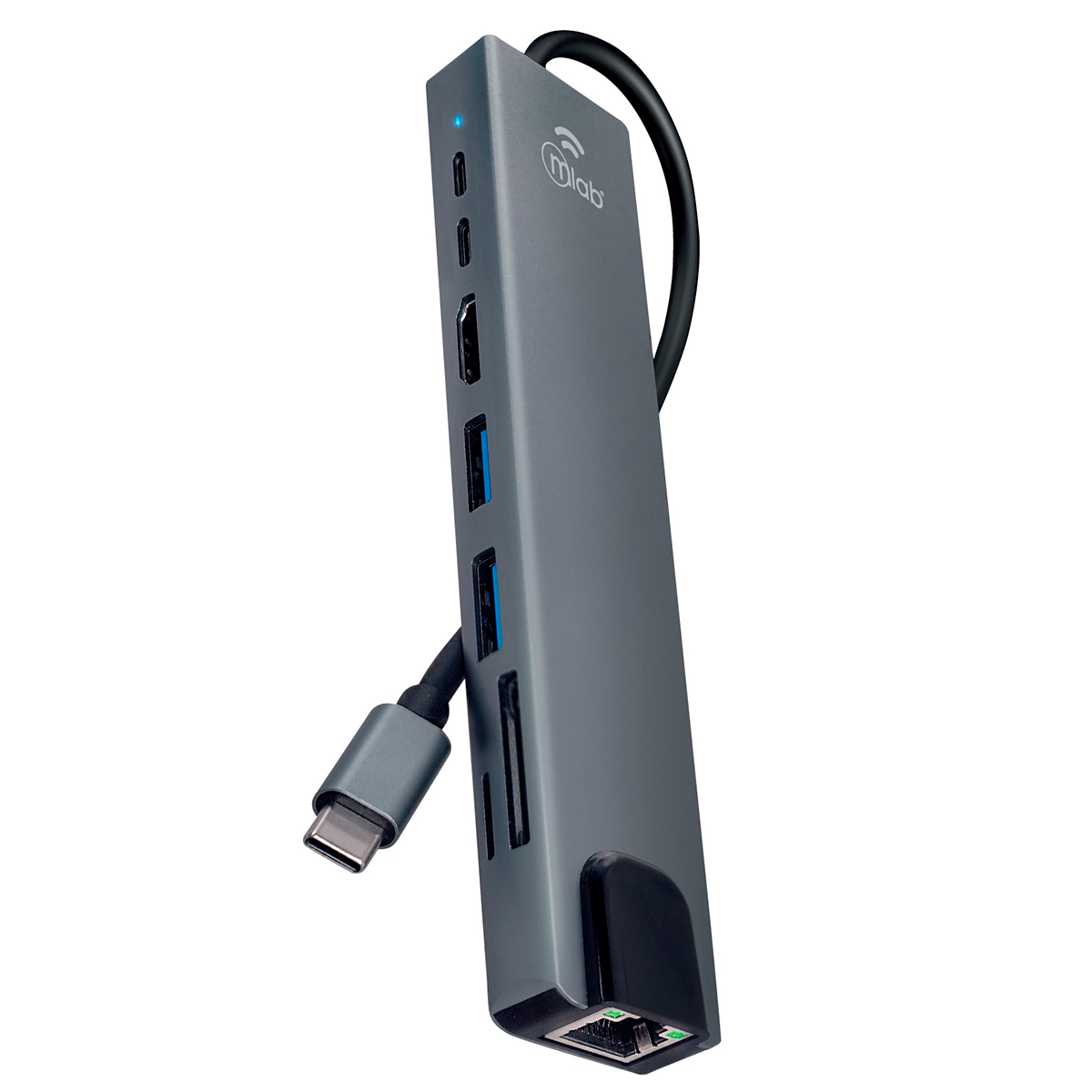 Adaptador Hub Mlab 10022 8 En 1 Sd/Tf Rj45 Usb Hdmi Tipo C Gris
