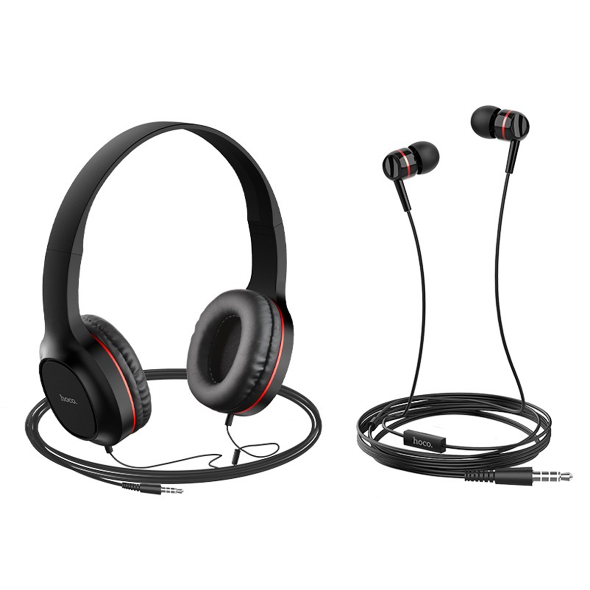 Audifonos Kit 2 en 1 Con Microfono W24 Negro Rojo