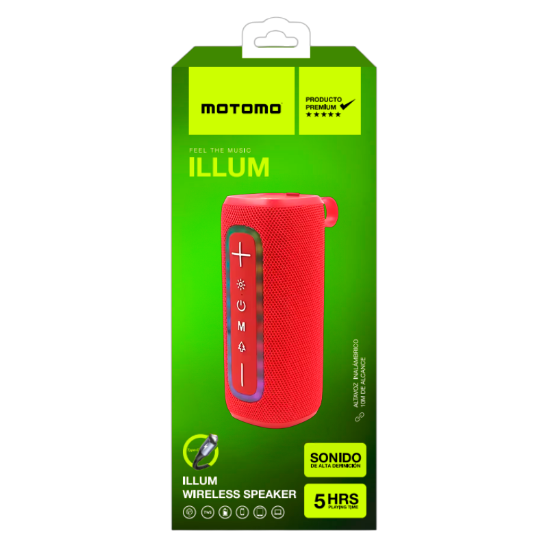 Parlante Bluetooth Motomo Illum Rgb Rojo – imagen 3