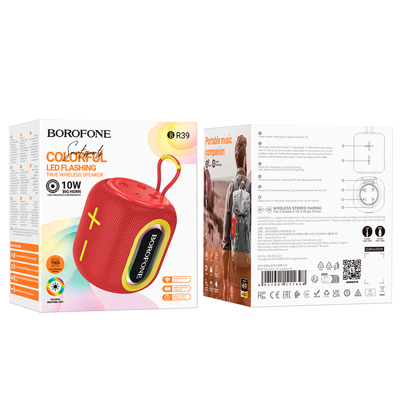 Parlante Inalambrico Bluetooth Borofone Br39 10w Fm Aux Rojo – imagen 3