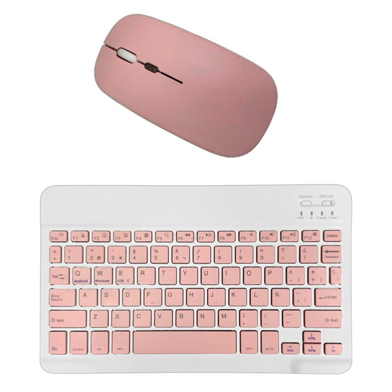 Kit Teclado + Mouse Mini Inalámbrico Bluetooth Español Rosado