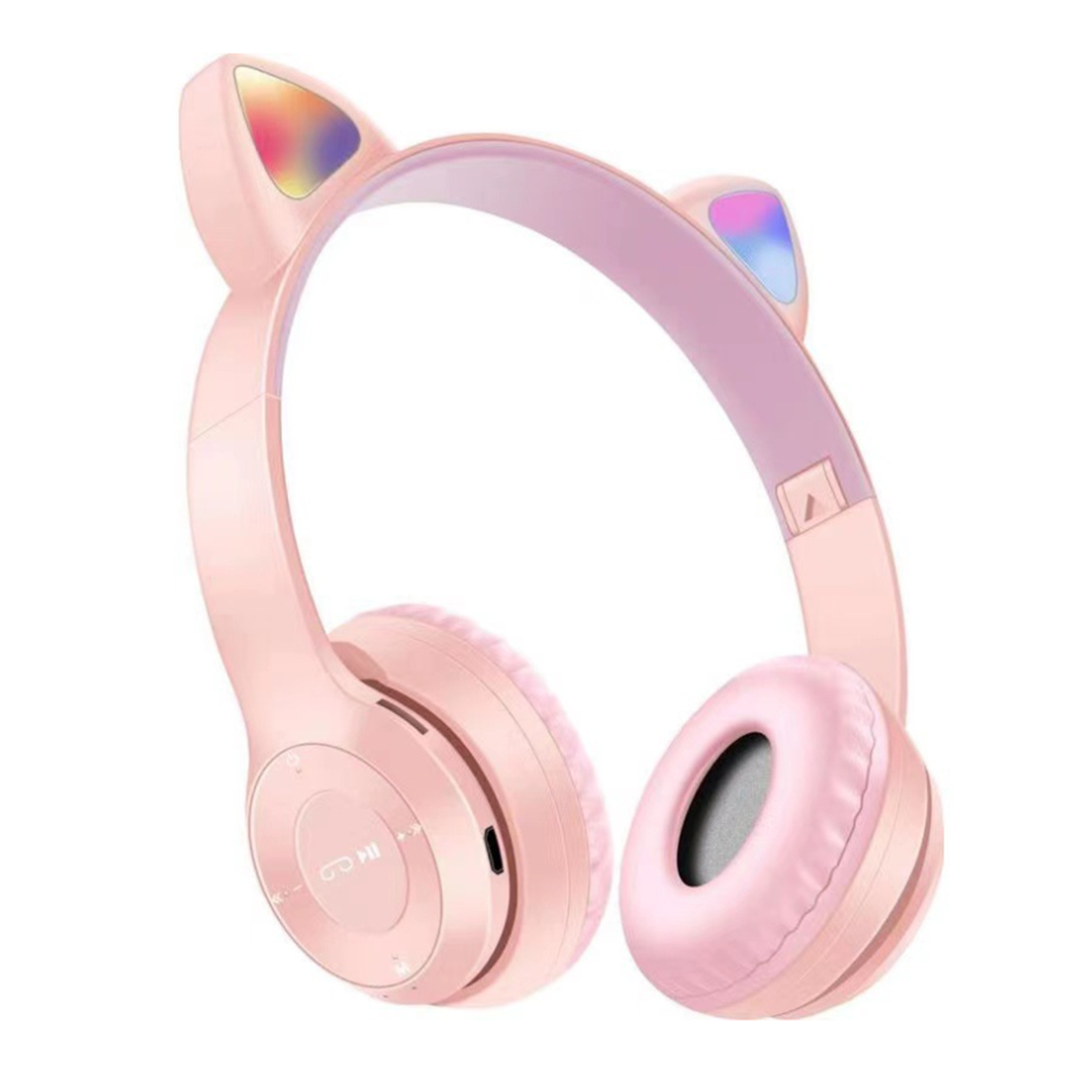 Audifonos Inalambrico Bluetooth P47 Orejas De Gato Rgb Rosado