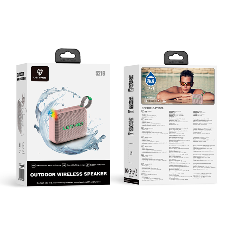 Parlante Bluetooth Lenyes S216 Resistente Al Agua 6w Rosado – imagen 3
