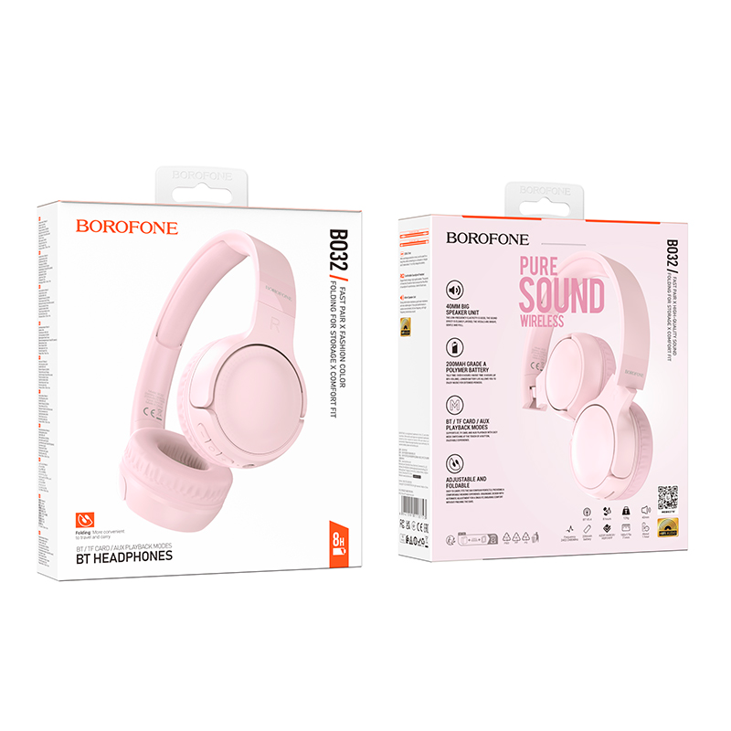 Audífonos Headset Bluetooth Borofone Bo32 Rosado – imagen 3