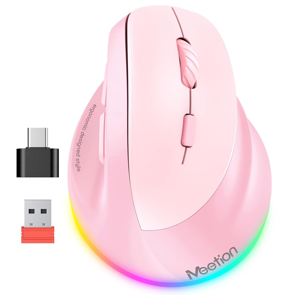 Mouse Vertical Dual Wireless Bluetooth Meetion Btm010r Rosado
