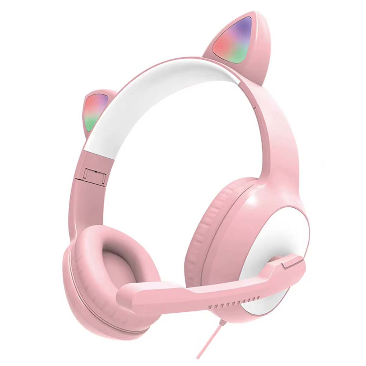 Audífonos Gamer Headset Orejas De Gato Hifi Led G19 Rosado