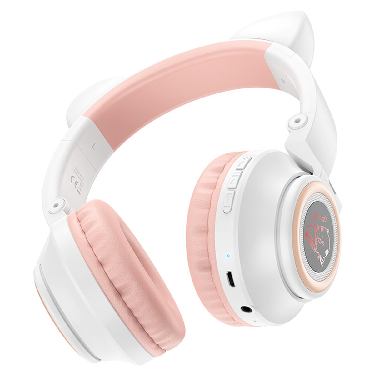 Audífonos Bluetooth Borofone Bo18 Oreja de Gato Led Rosado