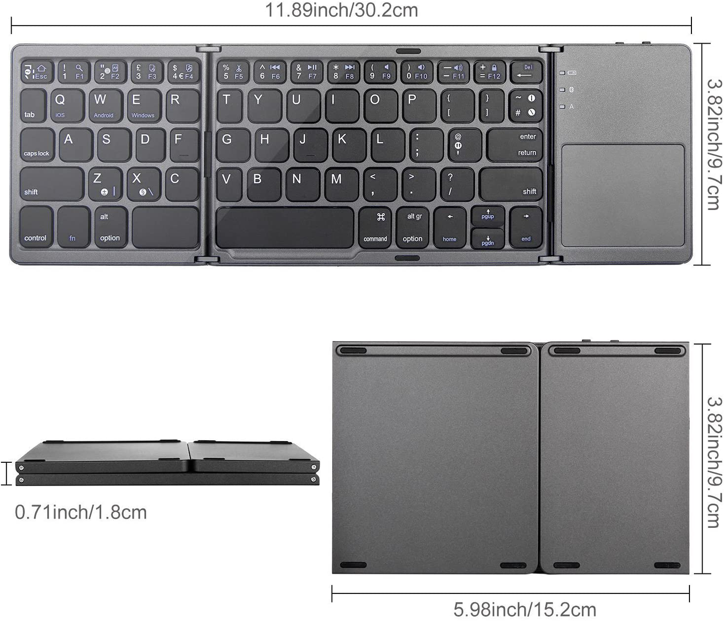 Teclado Inalámbrico Bluetooth Mini Plegable Con Touchpad Negro – imagen 8