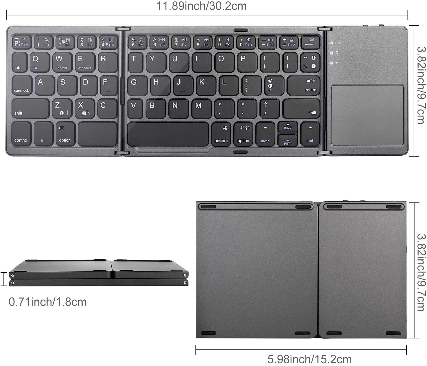 Teclado Inalámbrico Bluetooth Mini Plegable Con Touchpad Negro – imagen 8