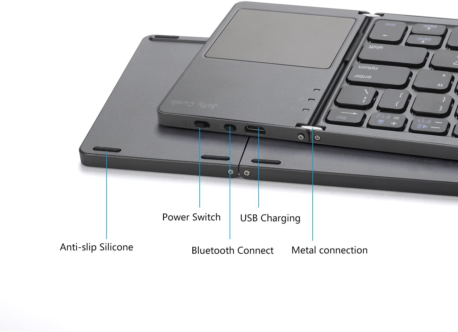 Teclado Inalámbrico Bluetooth Mini Plegable Con Touchpad Negro – imagen 2