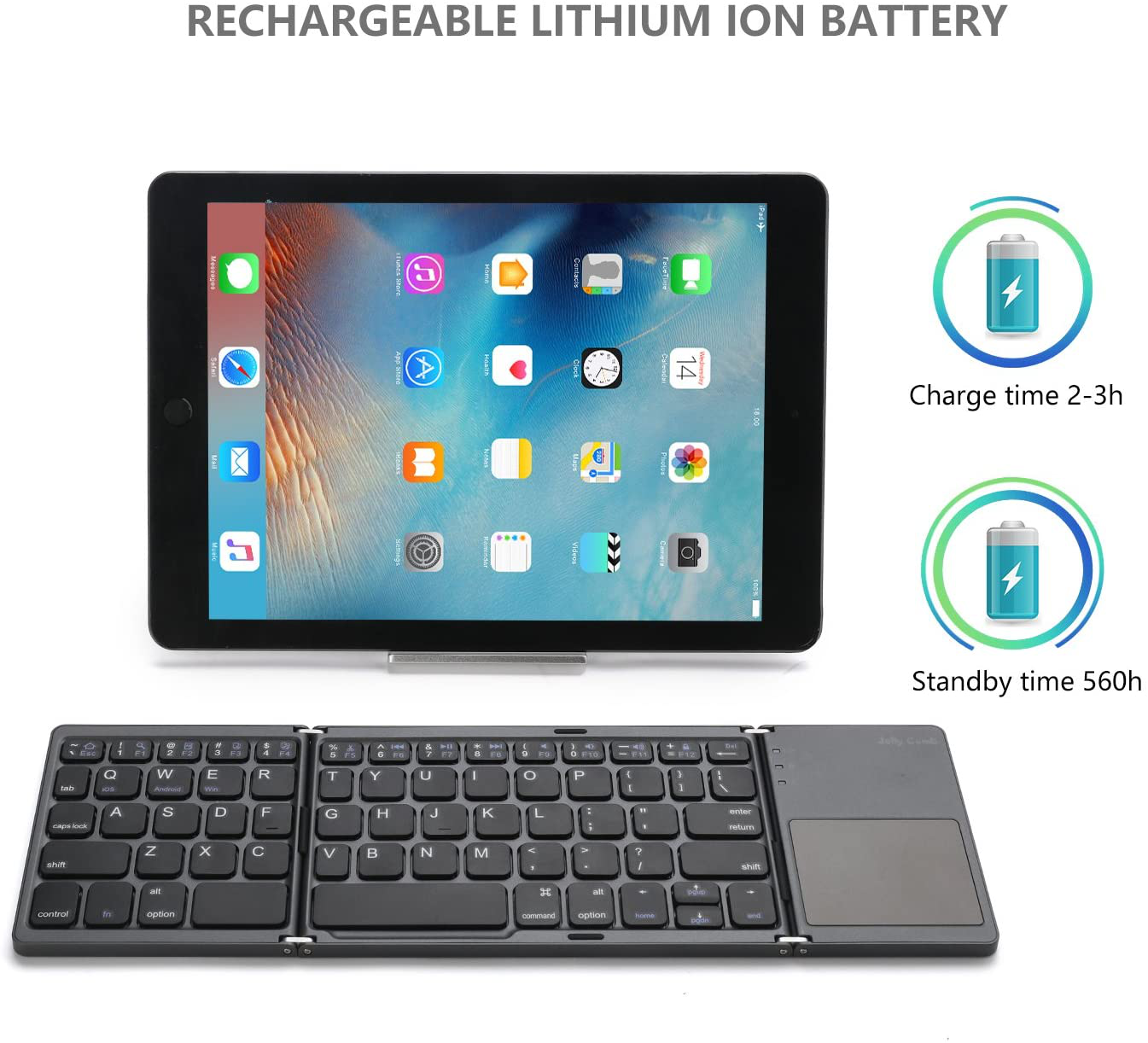 Teclado Inalámbrico Bluetooth Mini Plegable Con Touchpad Negro – imagen 3