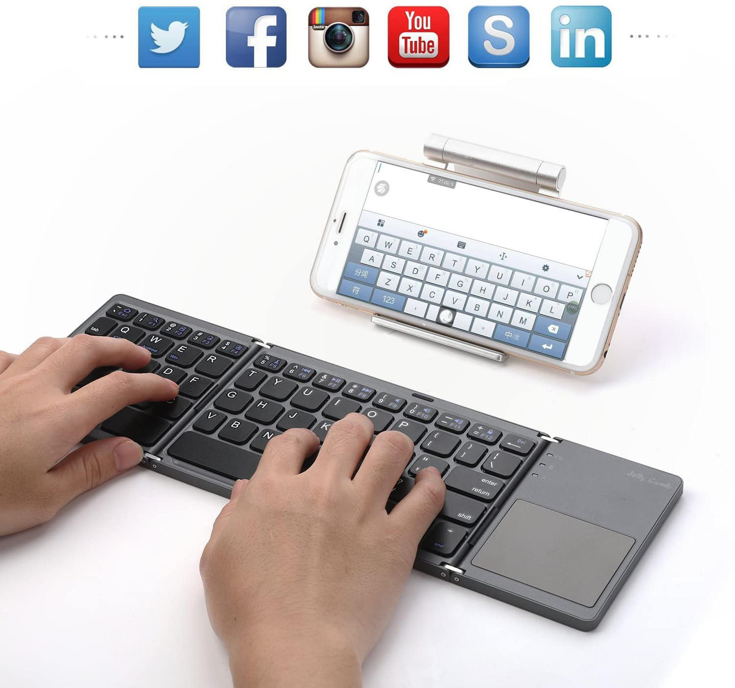 Teclado Inalámbrico Bluetooth Mini Plegable Con Touchpad Negro – imagen 5