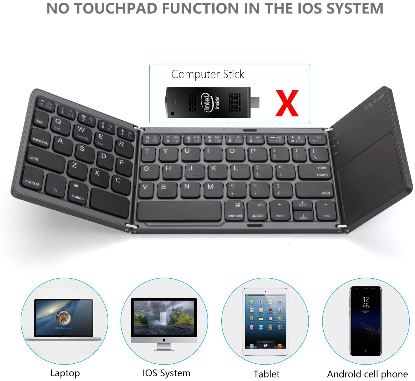 Teclado Inalámbrico Bluetooth Mini Plegable Con Touchpad Negro – imagen 6