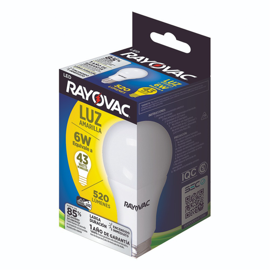Ampolleta Rayovac Led E27 6w Luz Amarilla