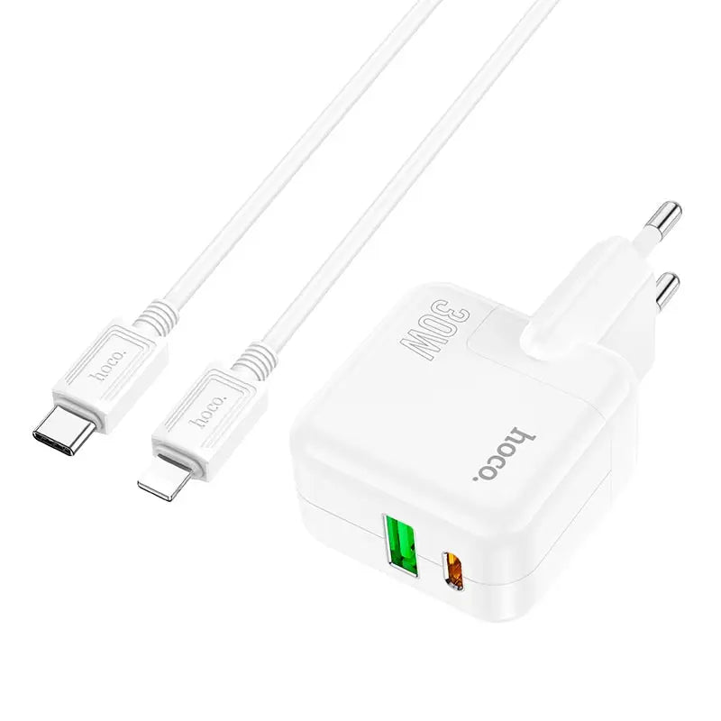 Cargador Hoco C111a 30w Carga Rapida + Cable Lightning Blanco – imagen 2