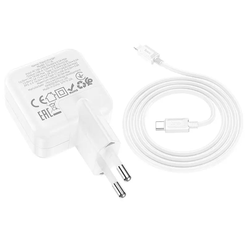 Cargador Hoco C111a 30w Carga Rapida + Cable Lightning Blanco – imagen 3
