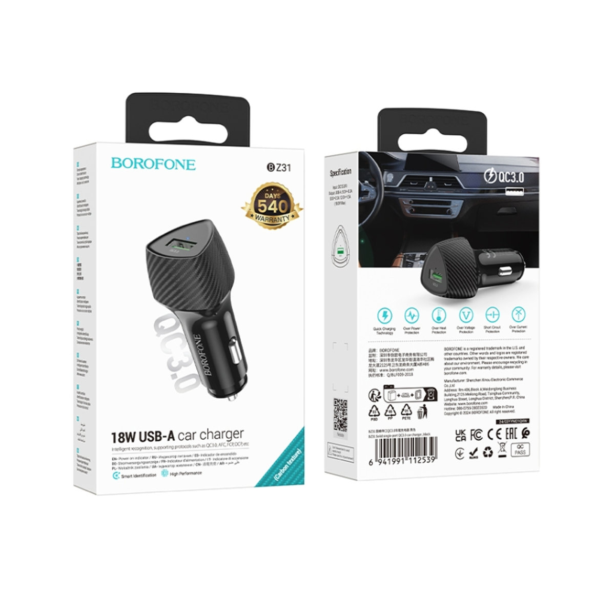 Cargador de Auto Borofone Bz31 Usb Q3.0 18w Negro – imagen 3