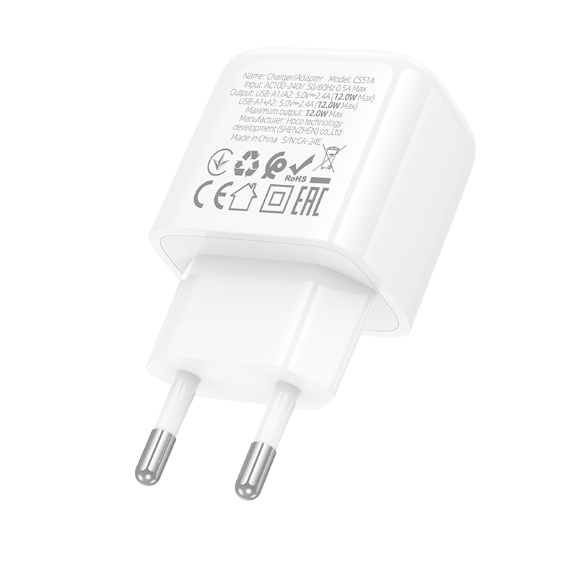 Cargador Hoco Cs51a 12w Dual Blanco – imagen 2