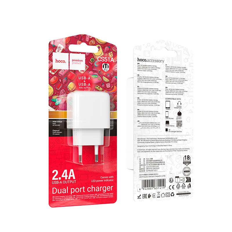 Cargador Hoco Cs51a 12w Dual Blanco – imagen 3