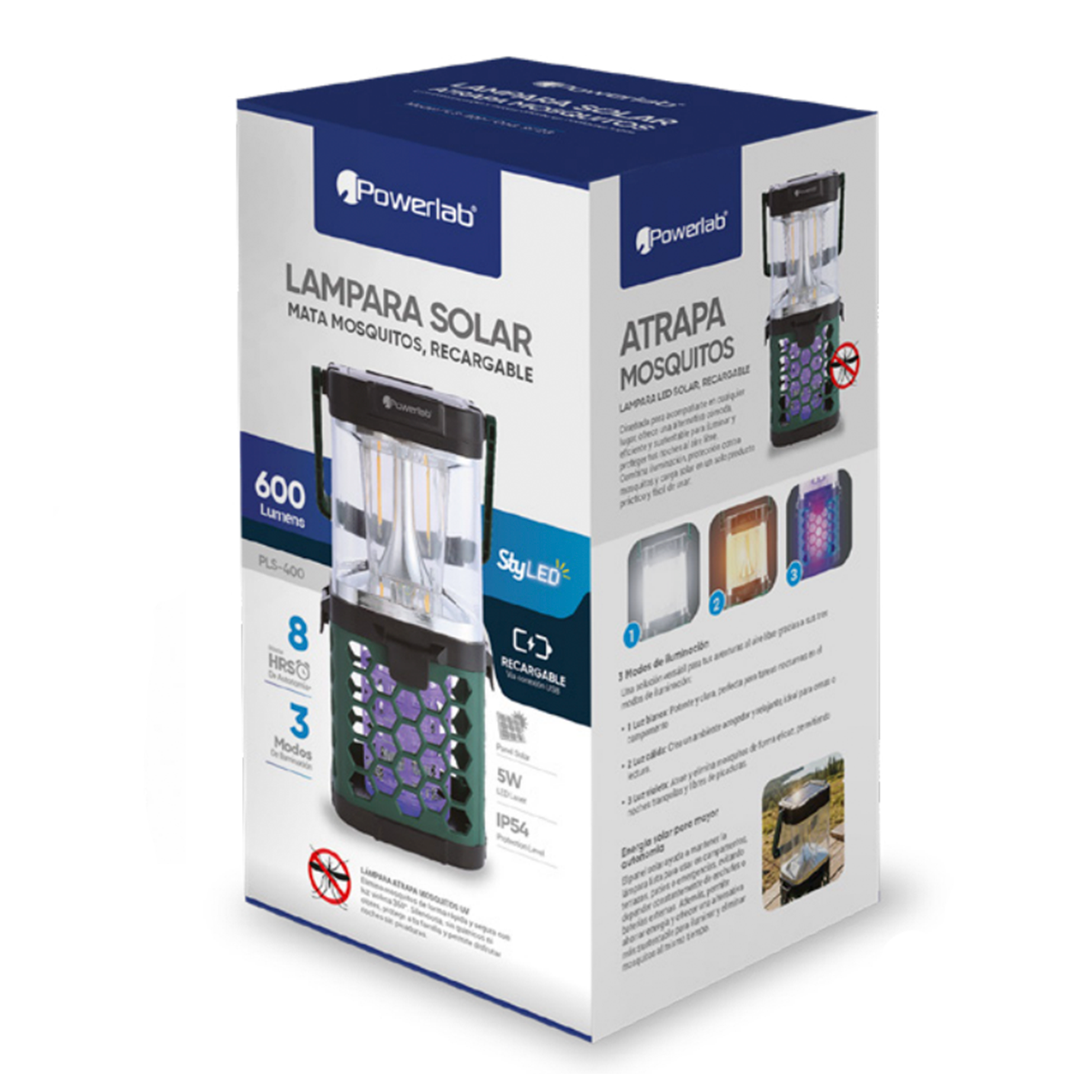Lampara Solar Powerlab 9723 600 Lumen Recargable Mata Mosquitos Gris