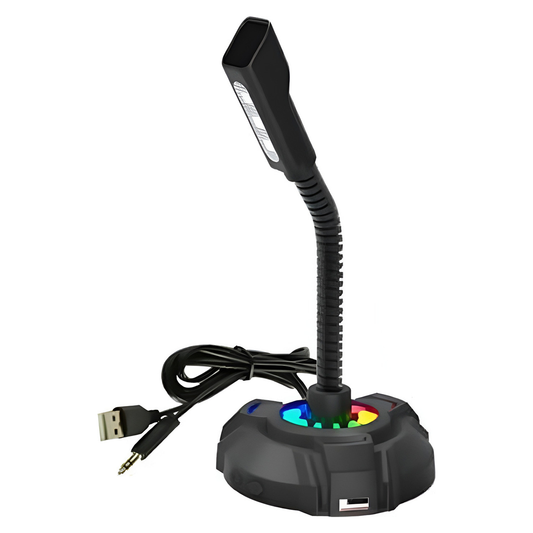 Microfono Escritorio Gamer Hp 3.5mm + Lampara Usb Dhp-1100c Negro
