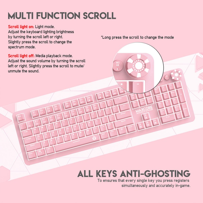 Teclado Gamer Mecánico Fantech Max Core Mk852 Sakura Edition Rosado – imagen 3