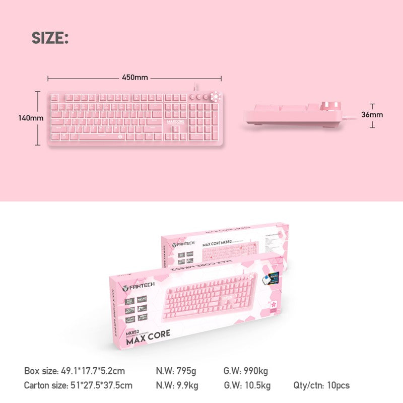 Teclado Gamer Mecánico Fantech Max Core Mk852 Sakura Edition Rosado – imagen 2