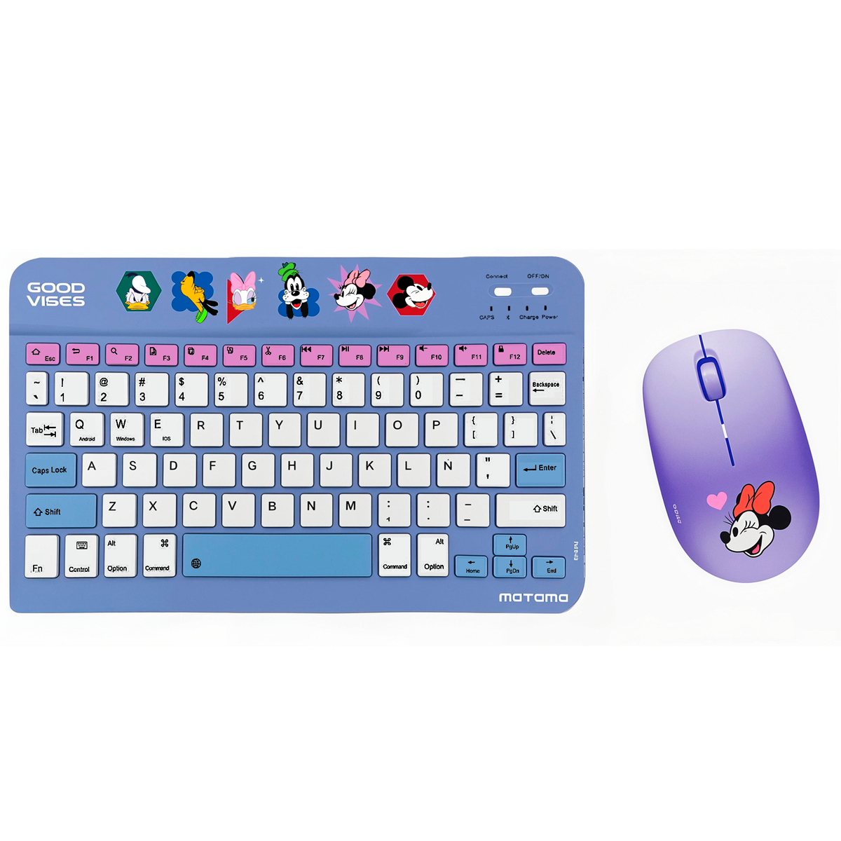 Kit Teclado y Mouse Disney Recargable Dual Bluetooth + Receptor Minnie