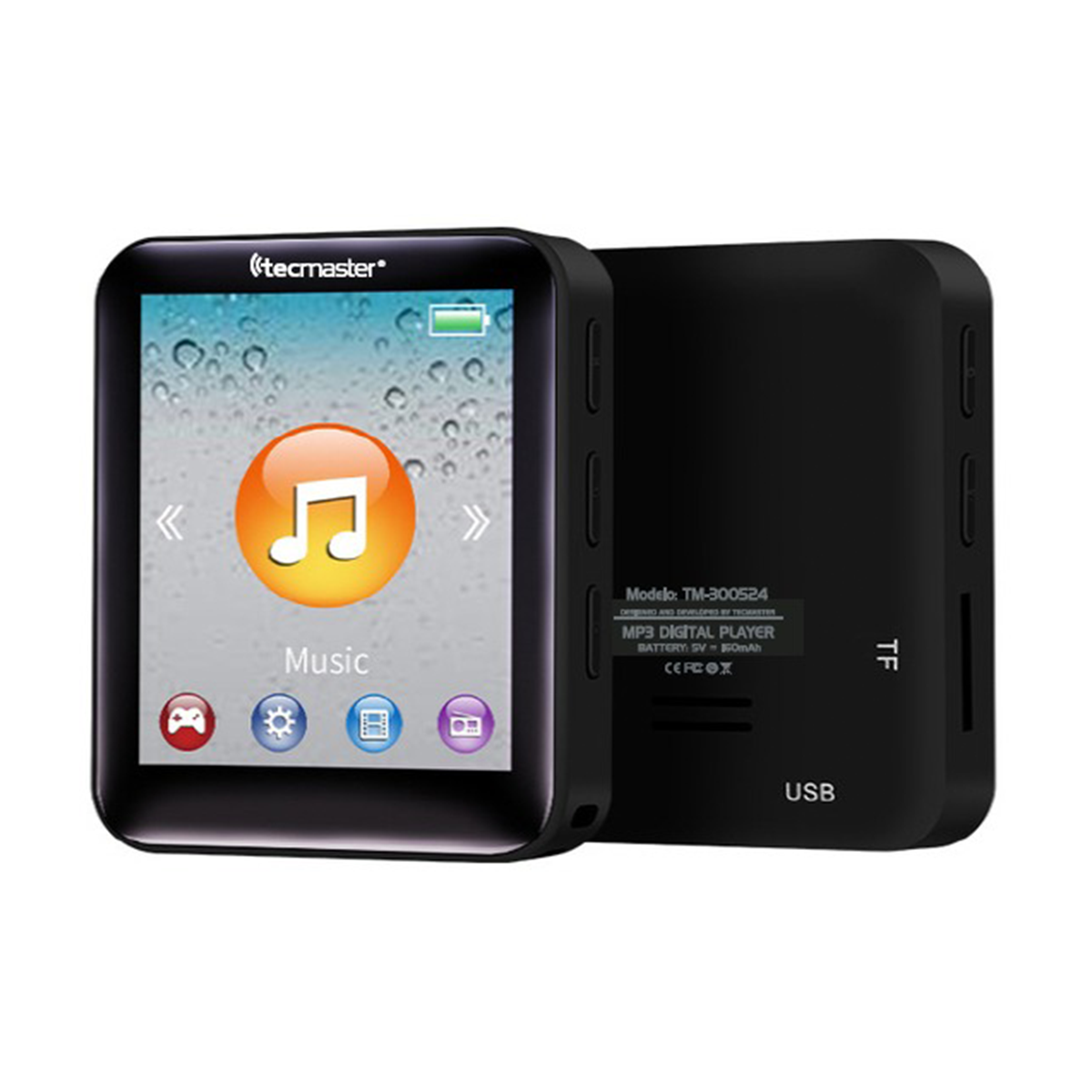 MP3 Touch Bluetooth Tecmaster 16 Gb + Audifono 3.5mm Negro