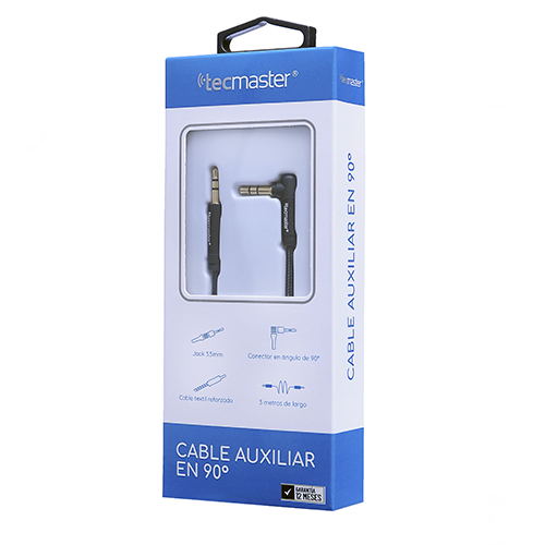 Cable Auxiliar Tecmaster 90 Grados 3 Metros Negro